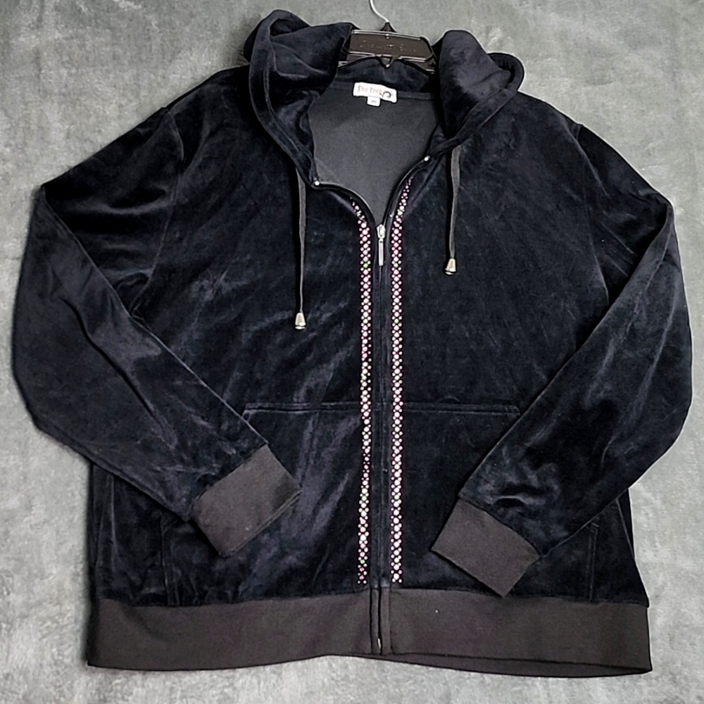Black Velvet zip-up hoodie with Rhinestones. Size 2X Women's